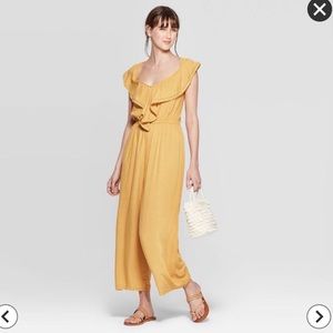 V-Neck Ruffle Front Jumpsuit - Xhilaration Mustard